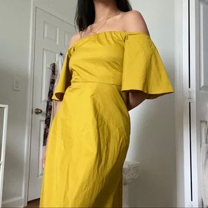 Zara chartreuse poplin midi dress